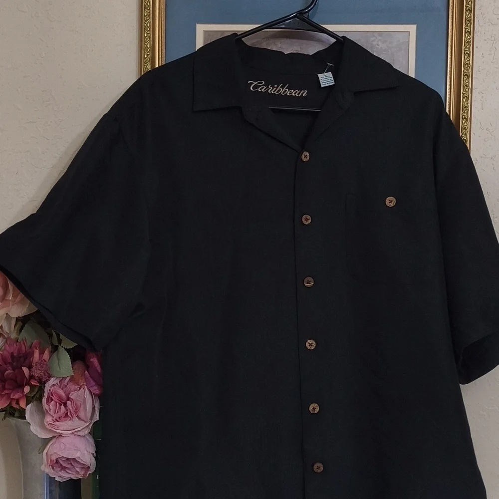 Caribbean Black Shirt Embroidered Mountains Beer Design Coastal Men's Large - Picture 7 of 9